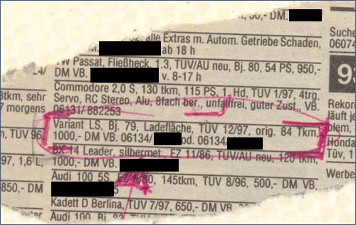 Verkaufsanzeige VW Passat 1979